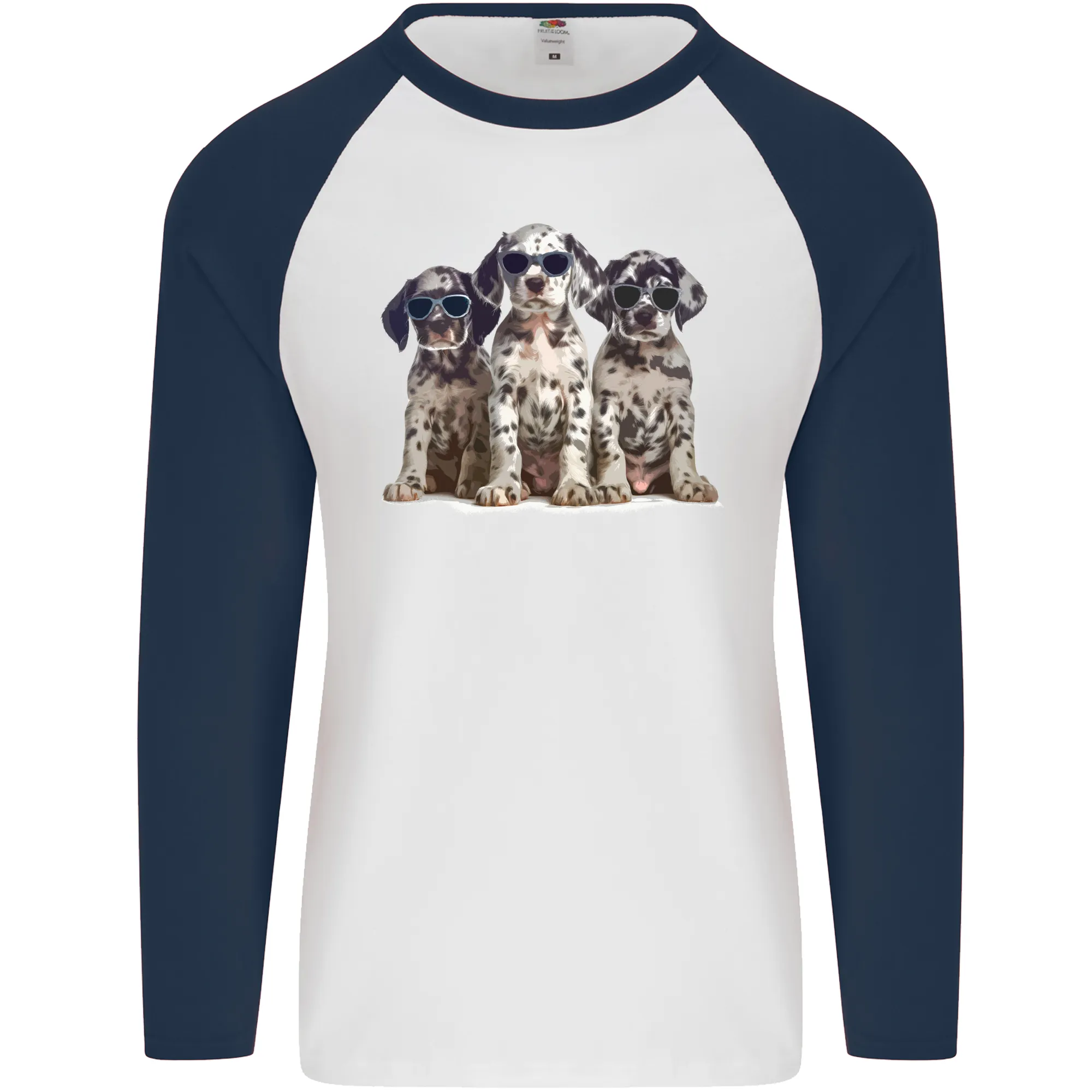 3 Cool Dalmatian Puppies Dogs Mens L/S Baseball T-Shirt