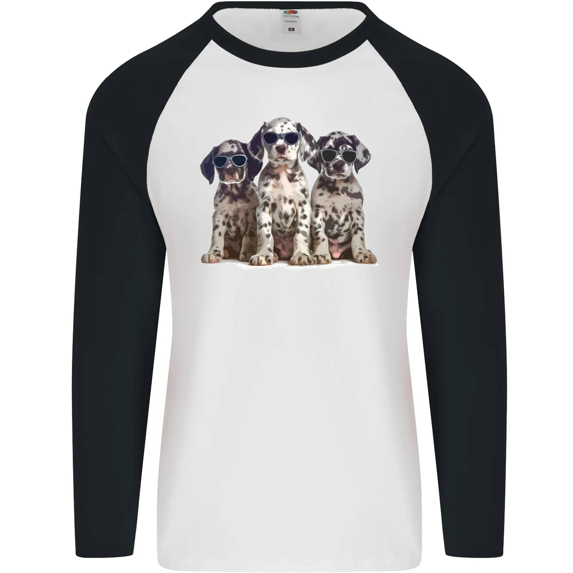 3 Cool Dalmatian Puppies Dogs Mens L/S Baseball T-Shirt