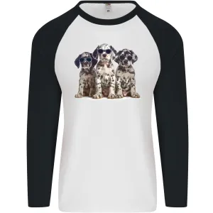 3 Cool Dalmatian Puppies Dogs Mens L/S Baseball T-Shirt