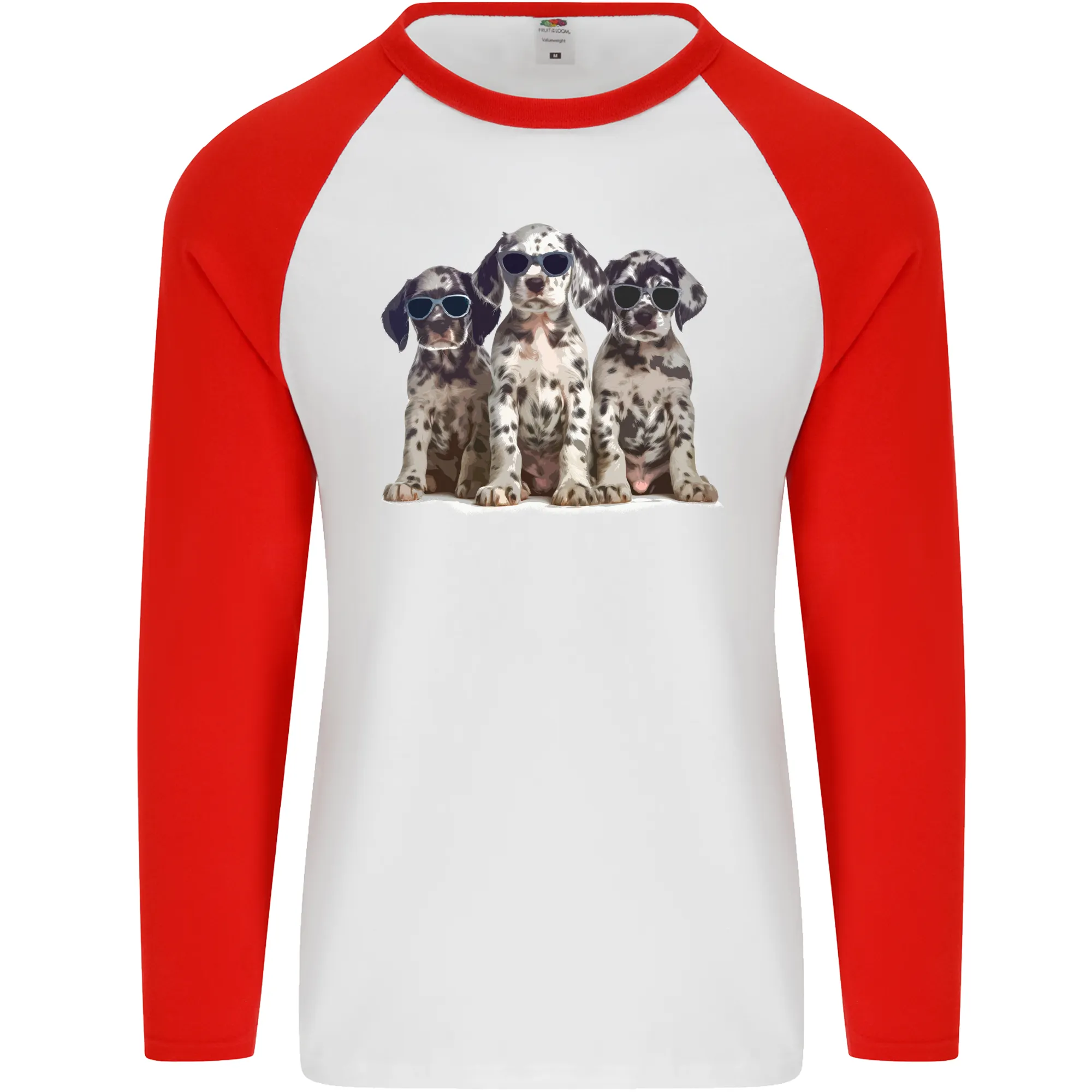 3 Cool Dalmatian Puppies Dogs Mens L/S Baseball T-Shirt
