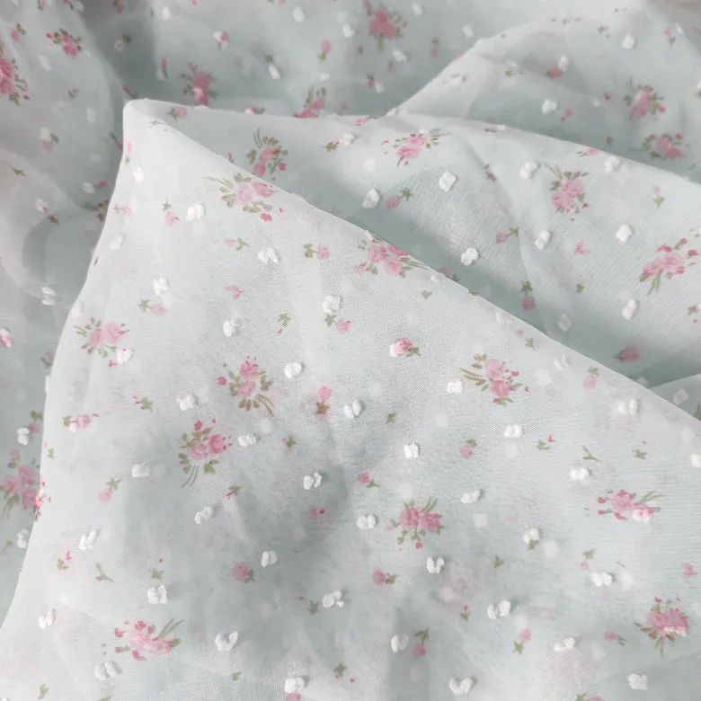 59 inches Width Polka Chiffon Flower Print Lace Fabric by the Yard