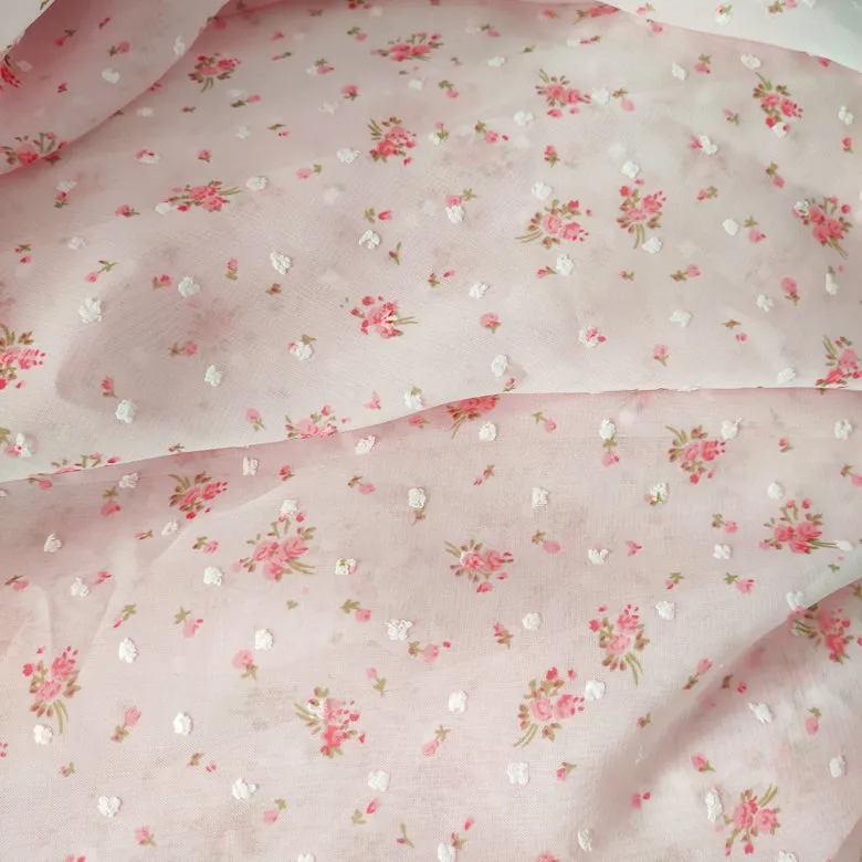 59 inches Width Polka Chiffon Flower Print Lace Fabric by the Yard