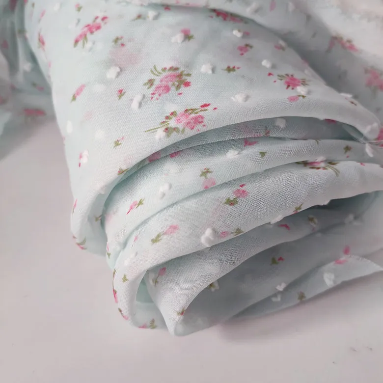 59 inches Width Polka Chiffon Flower Print Lace Fabric by the Yard