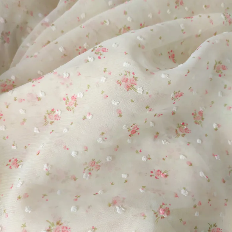 59 inches Width Polka Chiffon Flower Print Lace Fabric by the Yard