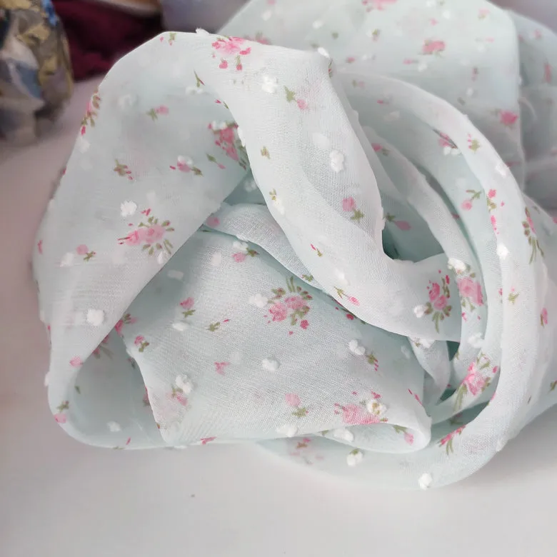59 inches Width Polka Chiffon Flower Print Lace Fabric by the Yard