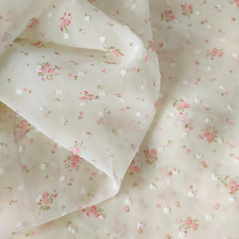 59 inches Width Polka Chiffon Flower Print Lace Fabric by the Yard