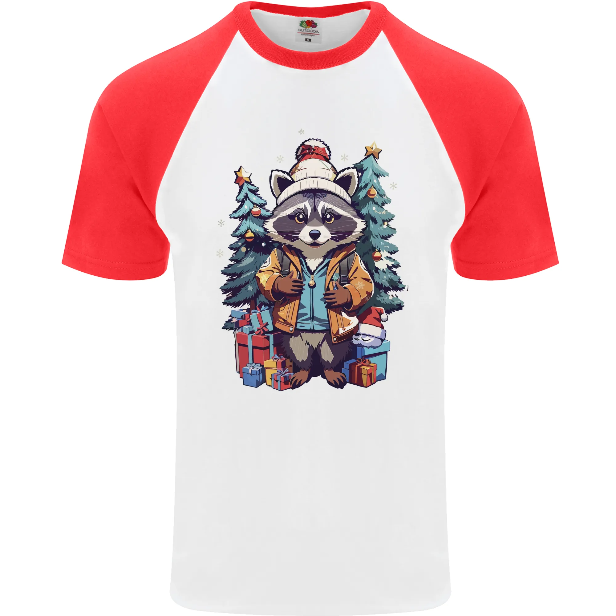 A Cool Christmas Racoon Xmas Mens S/S Baseball T-Shirt