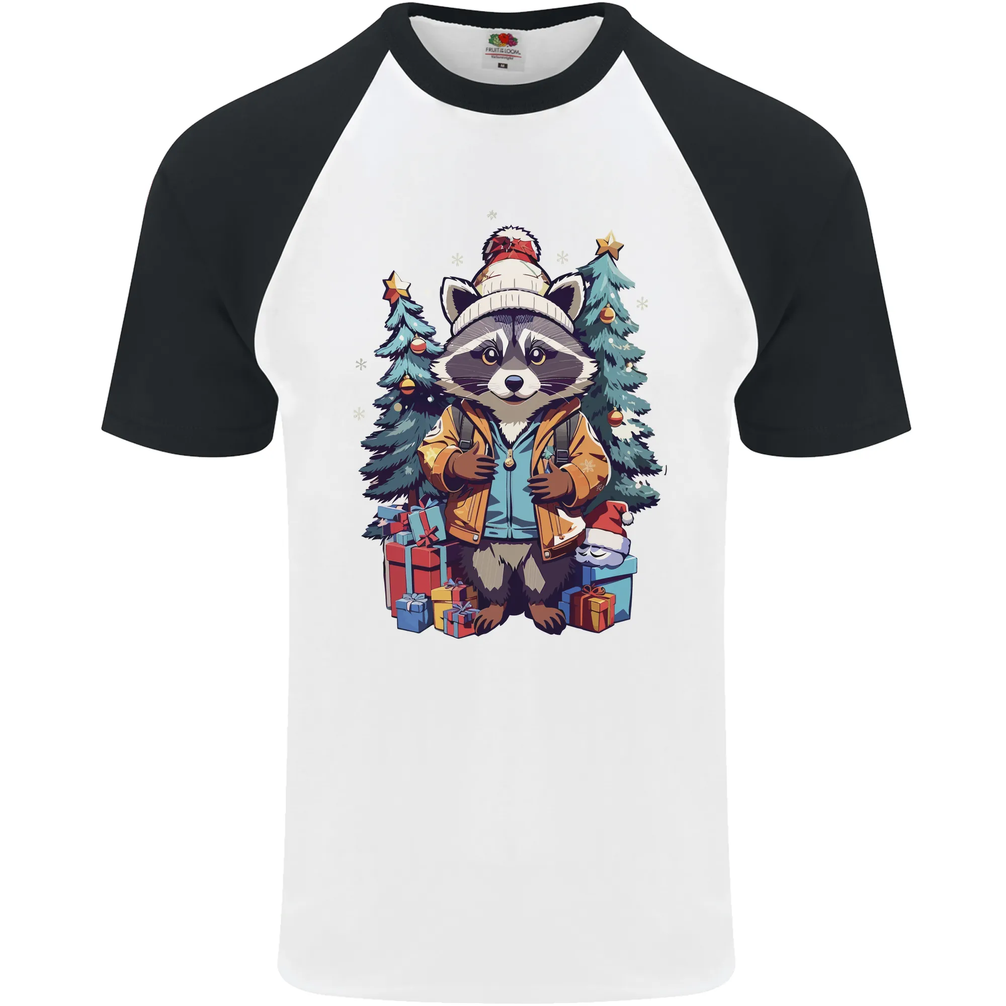 A Cool Christmas Racoon Xmas Mens S/S Baseball T-Shirt