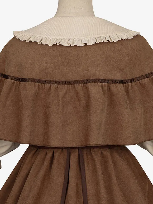 Academic Lolita Poncho Coffee Brown Polyester Summer Lolita Outwears