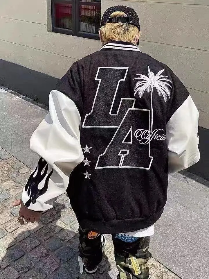 American Street Retro West Coast Letter Embroidered Baseball Suit National Fashion Brand Street Men's And Women's Thickened Cotton Jacket Fashion