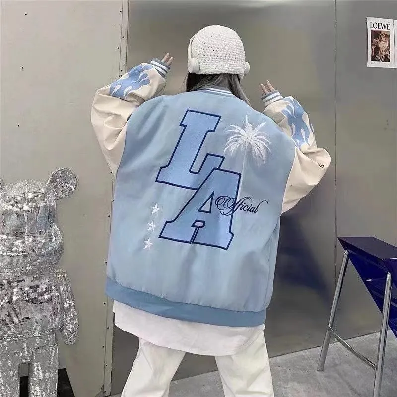 American Street Retro West Coast Letter Embroidered Baseball Suit National Fashion Brand Street Men's And Women's Thickened Cotton Jacket Fashion