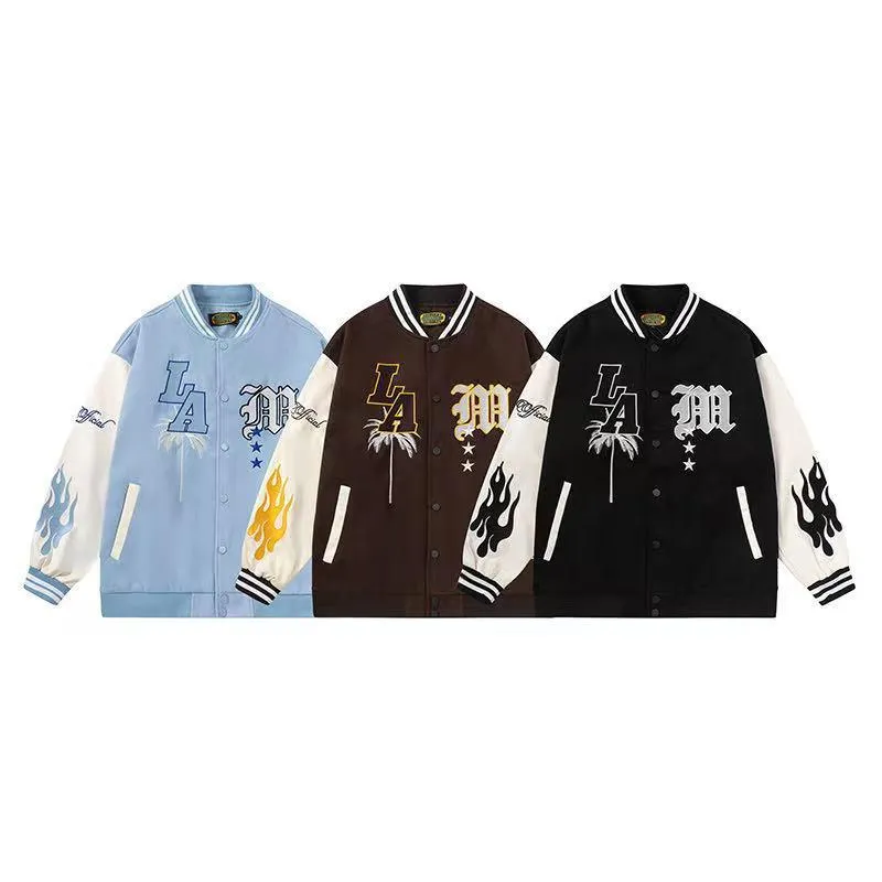American Street Retro West Coast Letter Embroidered Baseball Suit National Fashion Brand Street Men's And Women's Thickened Cotton Jacket Fashion