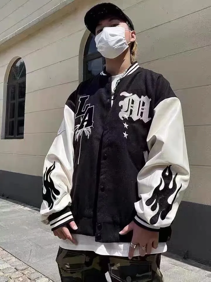 American Street Retro West Coast Letter Embroidered Baseball Suit National Fashion Brand Street Men's And Women's Thickened Cotton Jacket Fashion