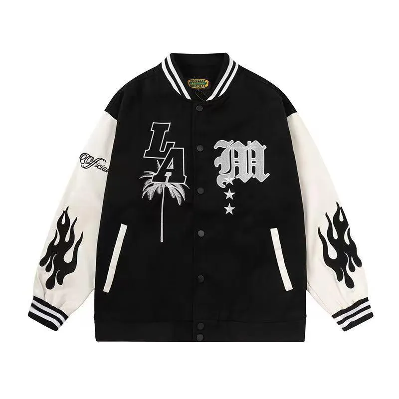 American Street Retro West Coast Letter Embroidered Baseball Suit National Fashion Brand Street Men's And Women's Thickened Cotton Jacket Fashion