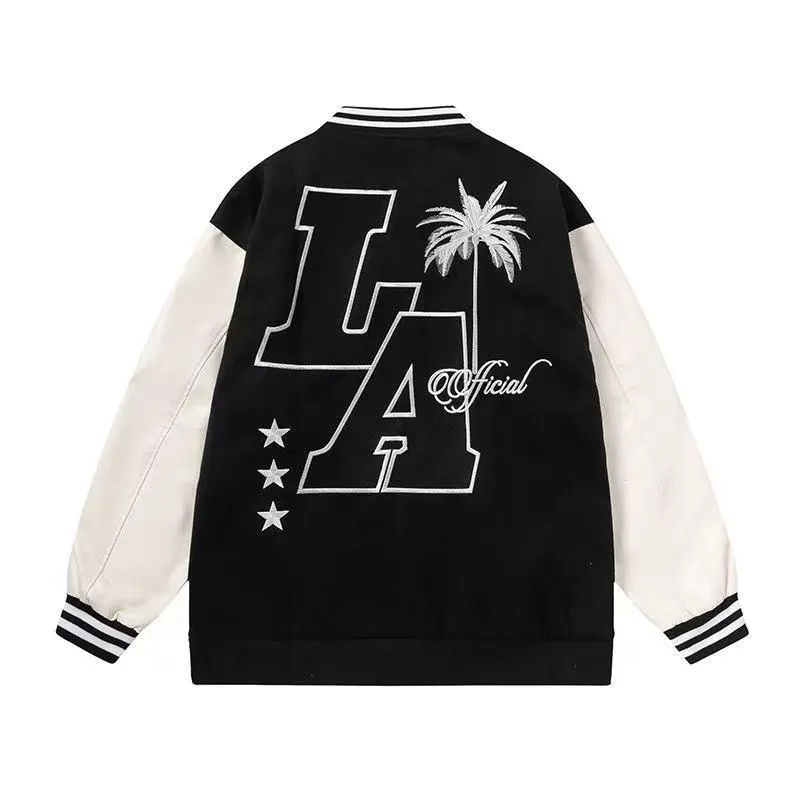 American Street Retro West Coast Letter Embroidered Baseball Suit National Fashion Brand Street Men's And Women's Thickened Cotton Jacket Fashion