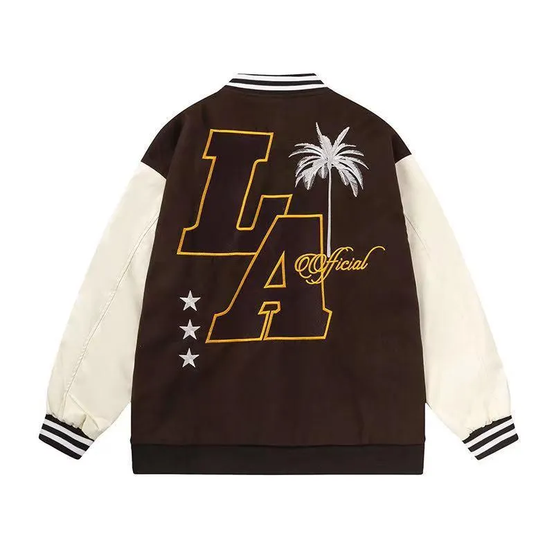 American Street Retro West Coast Letter Embroidered Baseball Suit National Fashion Brand Street Men's And Women's Thickened Cotton Jacket Fashion