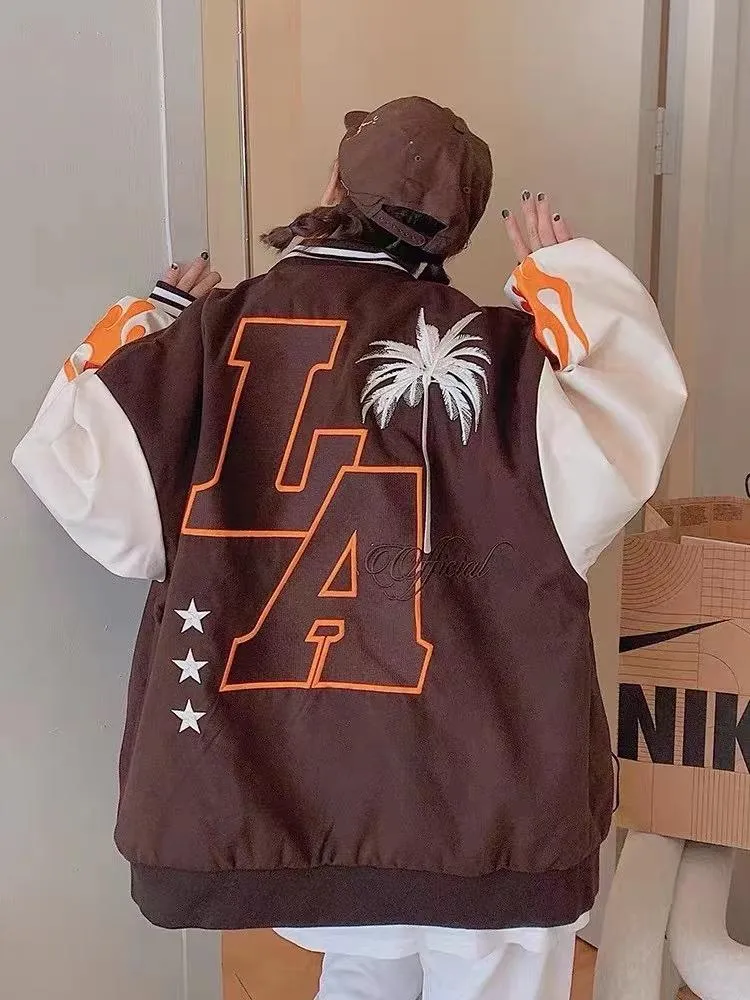 American Street Retro West Coast Letter Embroidered Baseball Suit National Fashion Brand Street Men's And Women's Thickened Cotton Jacket Fashion