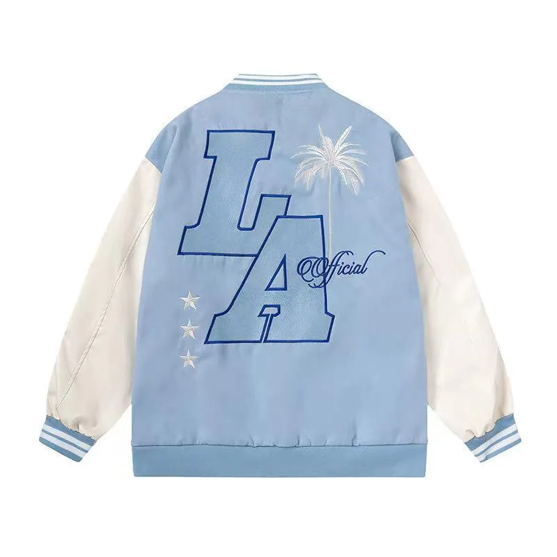 American Street Retro West Coast Letter Embroidered Baseball Suit National Fashion Brand Street Men's And Women's Thickened Cotton Jacket Fashion
