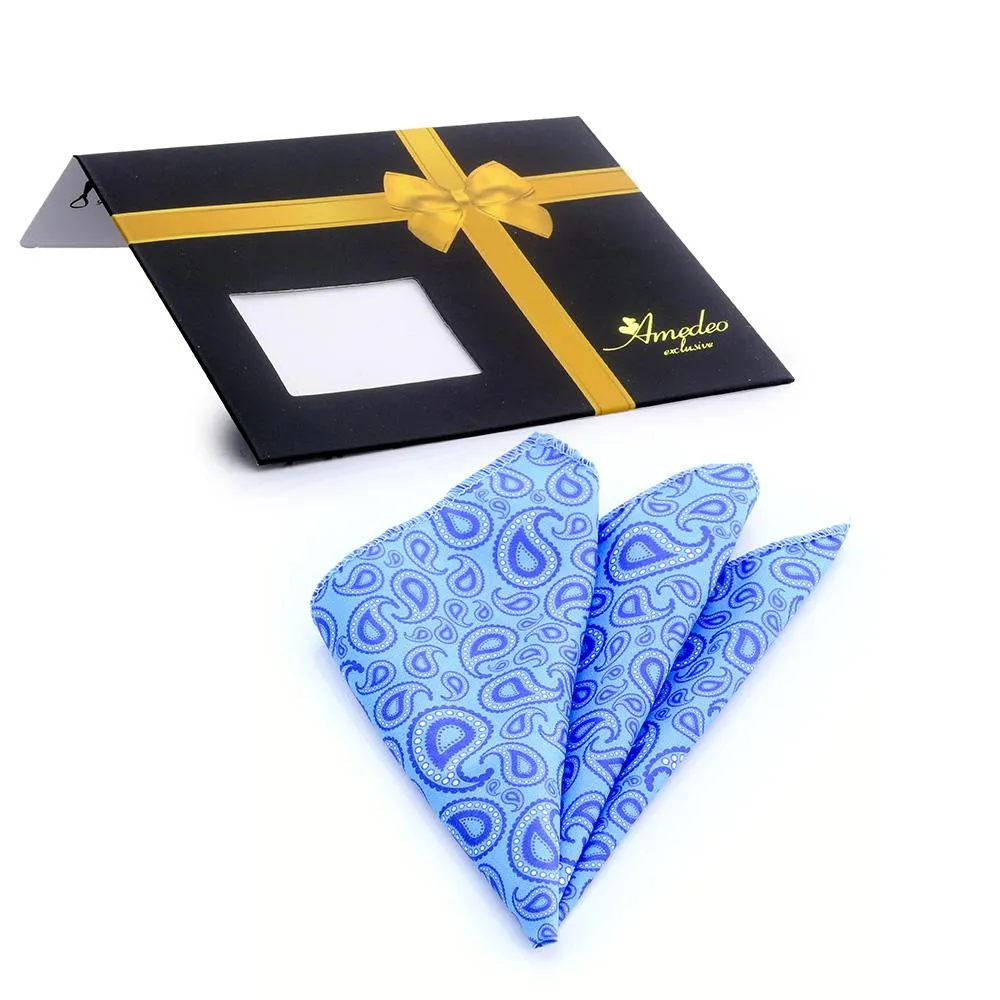 Aqua Blue Paisley Mens Pocket Square - Silk Handkerchiefs for A Suits