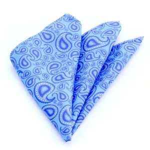 Aqua Blue Paisley Mens Pocket Square - Silk Handkerchiefs for A Suits