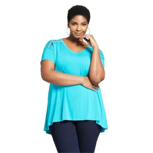 Ava & Viv Women's Plus Size Embroidered V-Neck Flowy T-Shirt Top