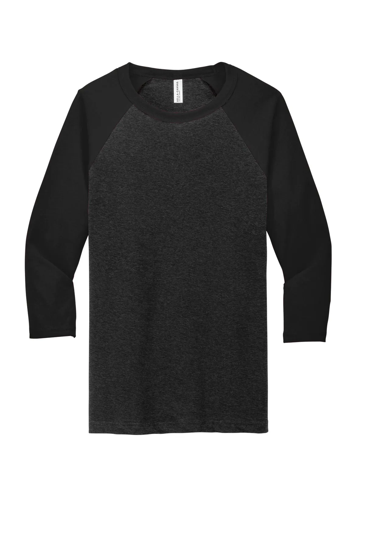 BELLA CANVAS  Unisex 3/4-Sleeve Baseball Tee. BC3200 Black Heather/ Black