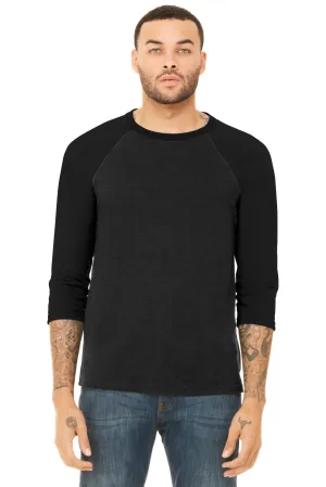 BELLA CANVAS  Unisex 3/4-Sleeve Baseball Tee. BC3200 Black Heather/ Black