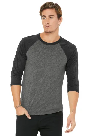 BELLA CANVAS  Unisex 3/4-Sleeve Baseball Tee. BC3200 Grey/ Charcoal-Black Triblend