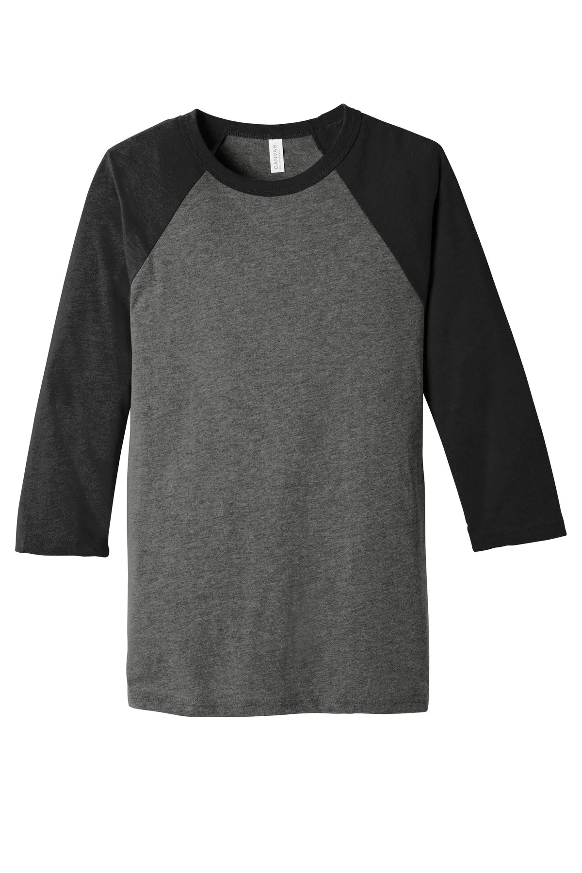 BELLA CANVAS  Unisex 3/4-Sleeve Baseball Tee. BC3200 Grey/ Charcoal-Black Triblend