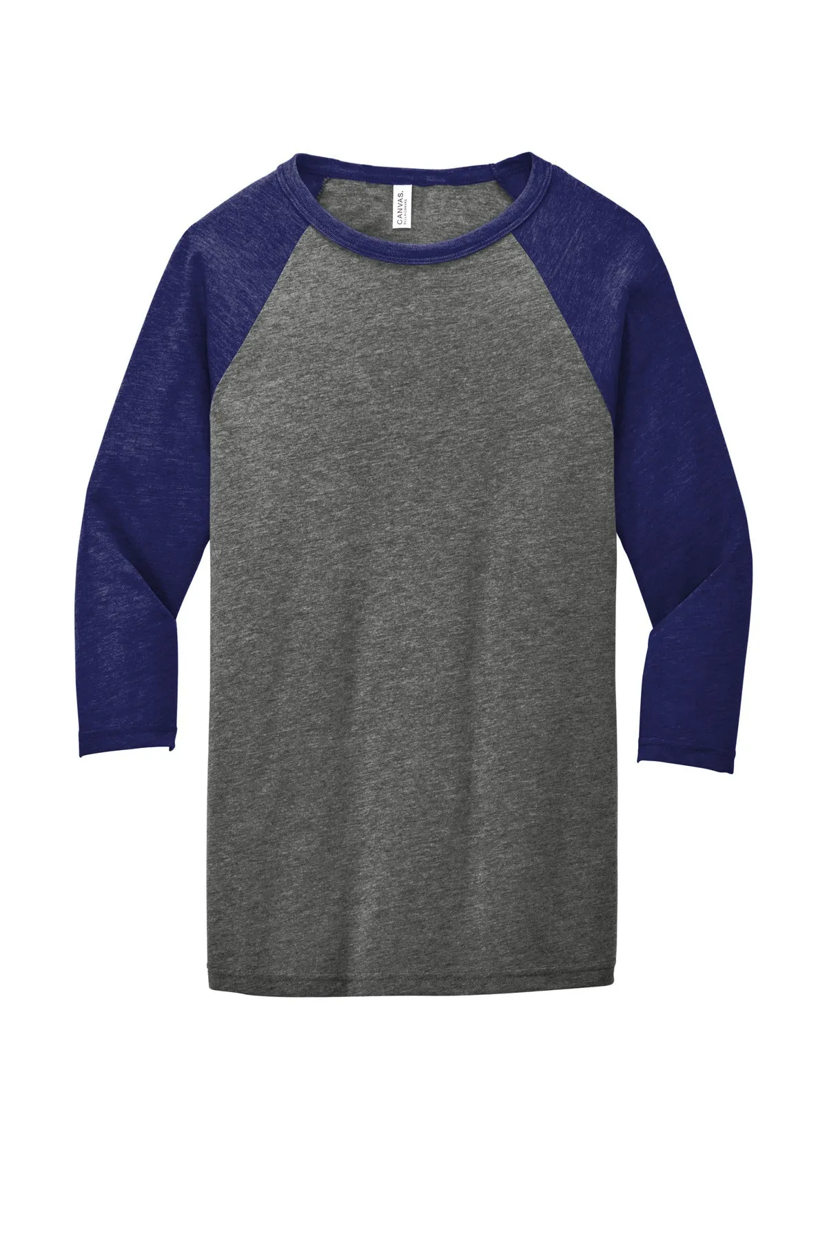 BELLA CANVAS  Unisex 3/4-Sleeve Baseball Tee. BC3200 Grey/ Navy Triblend