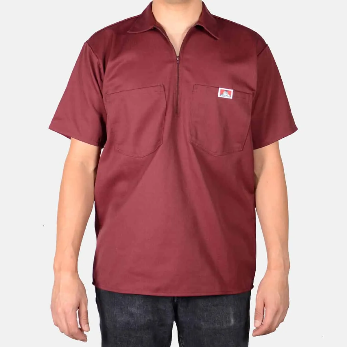 Ben Davis Men's Short Sleeve Solid 1/2 Zip Shirt - Burgundy