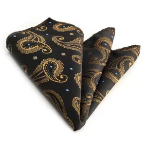 Black Brown Paisley Mens Pocket Square - Premium Silk Handkerchiefs for Suits