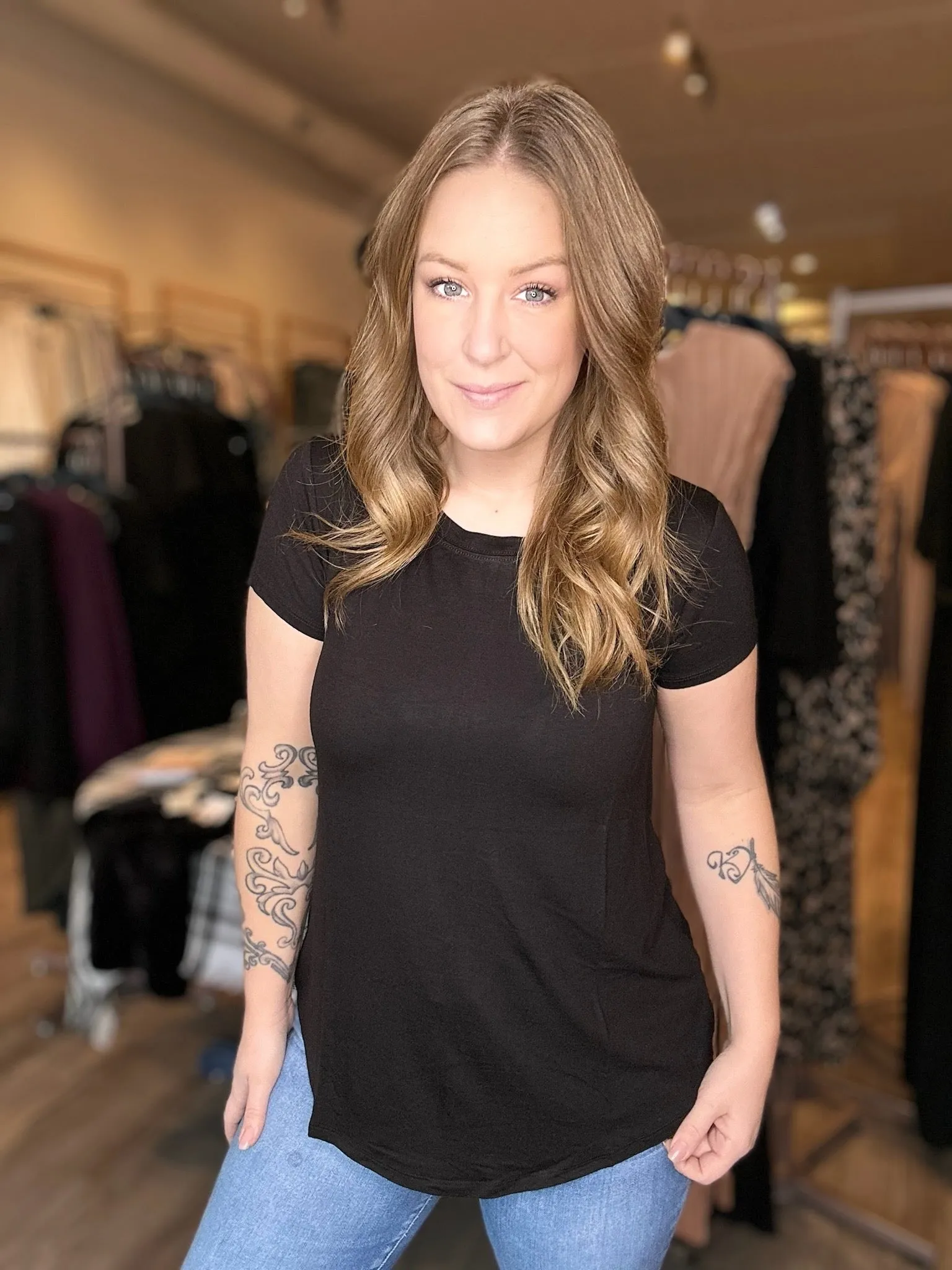 Black Flowy Short Sleeve Top