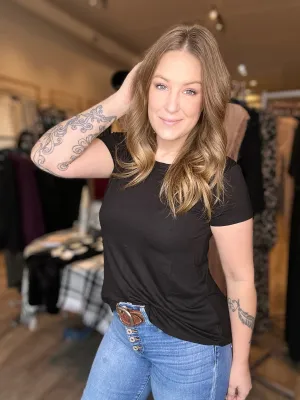 Black Flowy Short Sleeve Top