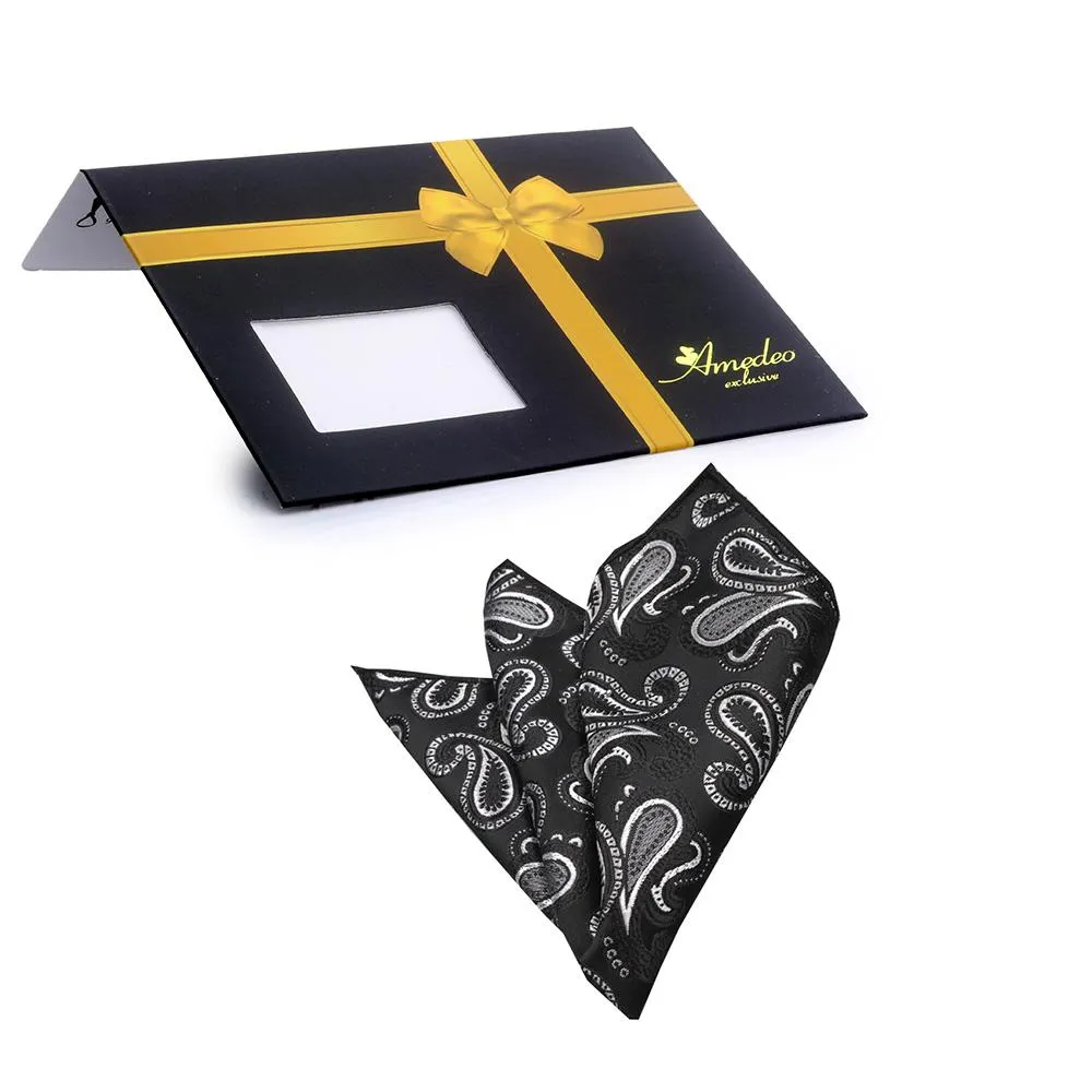 Black Grey Paisley Mens Pocket Square - Premium Silk Handkerchiefs for Suits