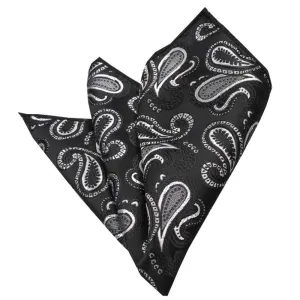 Black Grey Paisley Mens Pocket Square - Premium Silk Handkerchiefs for Suits
