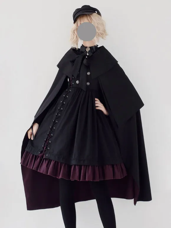 Black Lolita Poncho Polyester Winter Lolita Outwears