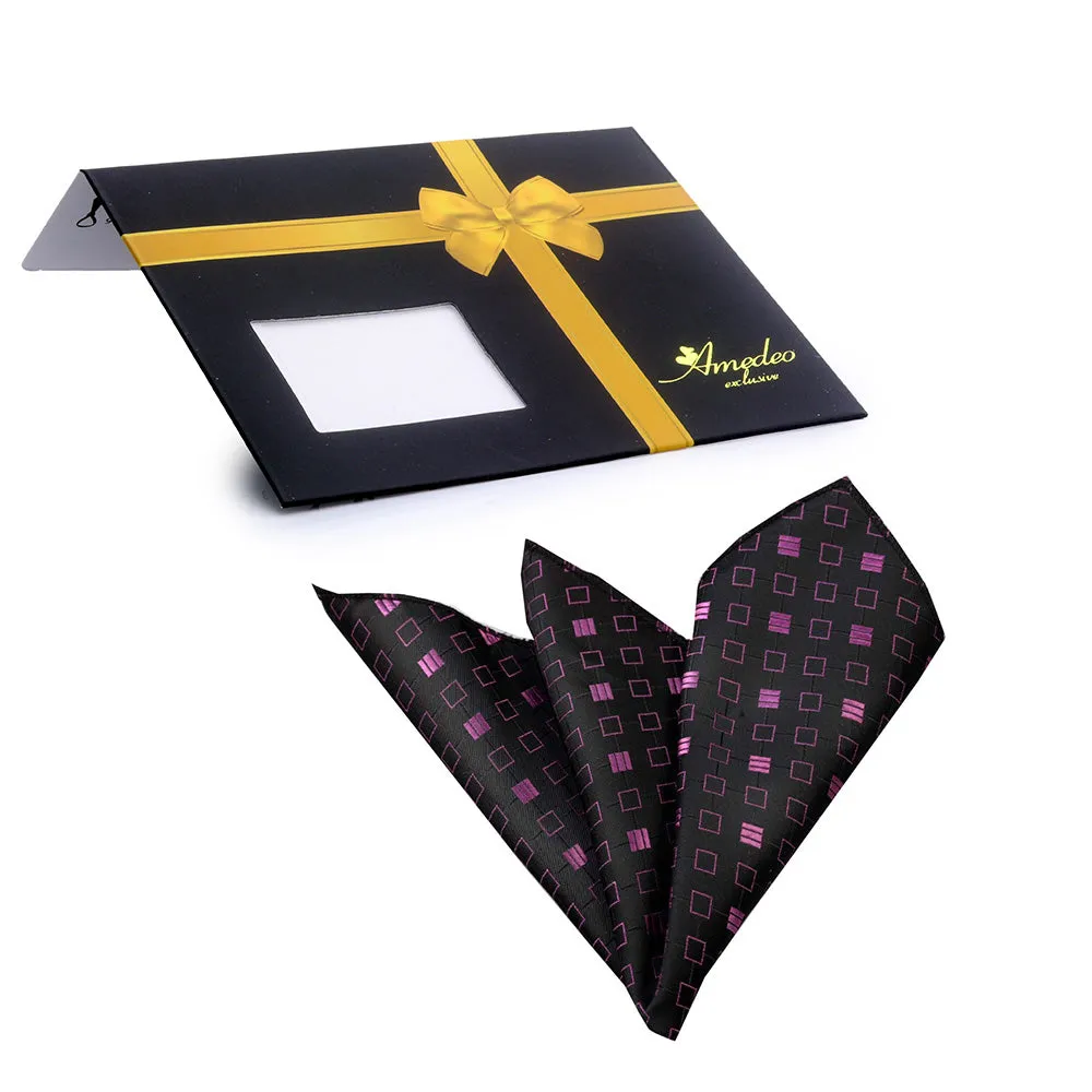 Black Pink Squares Mens Pocket Square - Premium Silk Handkerchiefs for