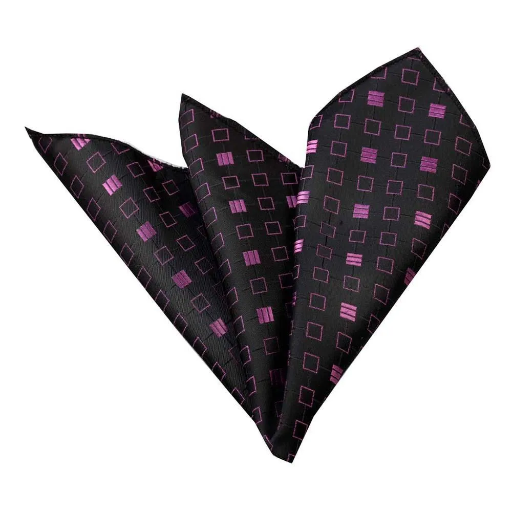 Black Pink Squares Mens Pocket Square - Premium Silk Handkerchiefs for