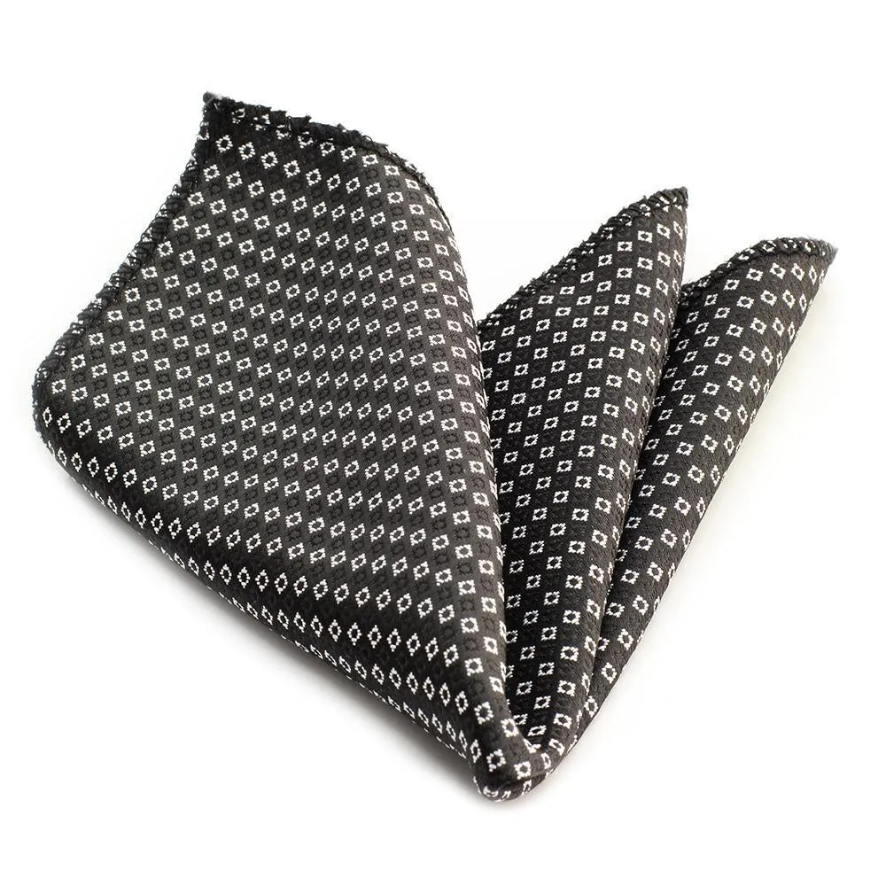 Black Squares Pocket Square for Men - Premium Silk Handkerchiefs for Suits