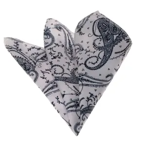 Black White Paisley Mens Pocket Square - Premium Silk Handkerchiefs for Suits