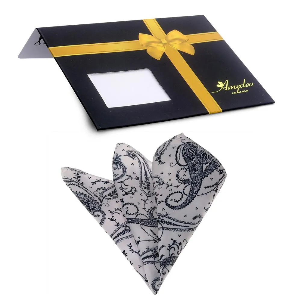 Black White Paisley Mens Pocket Square - Premium Silk Handkerchiefs for Suits
