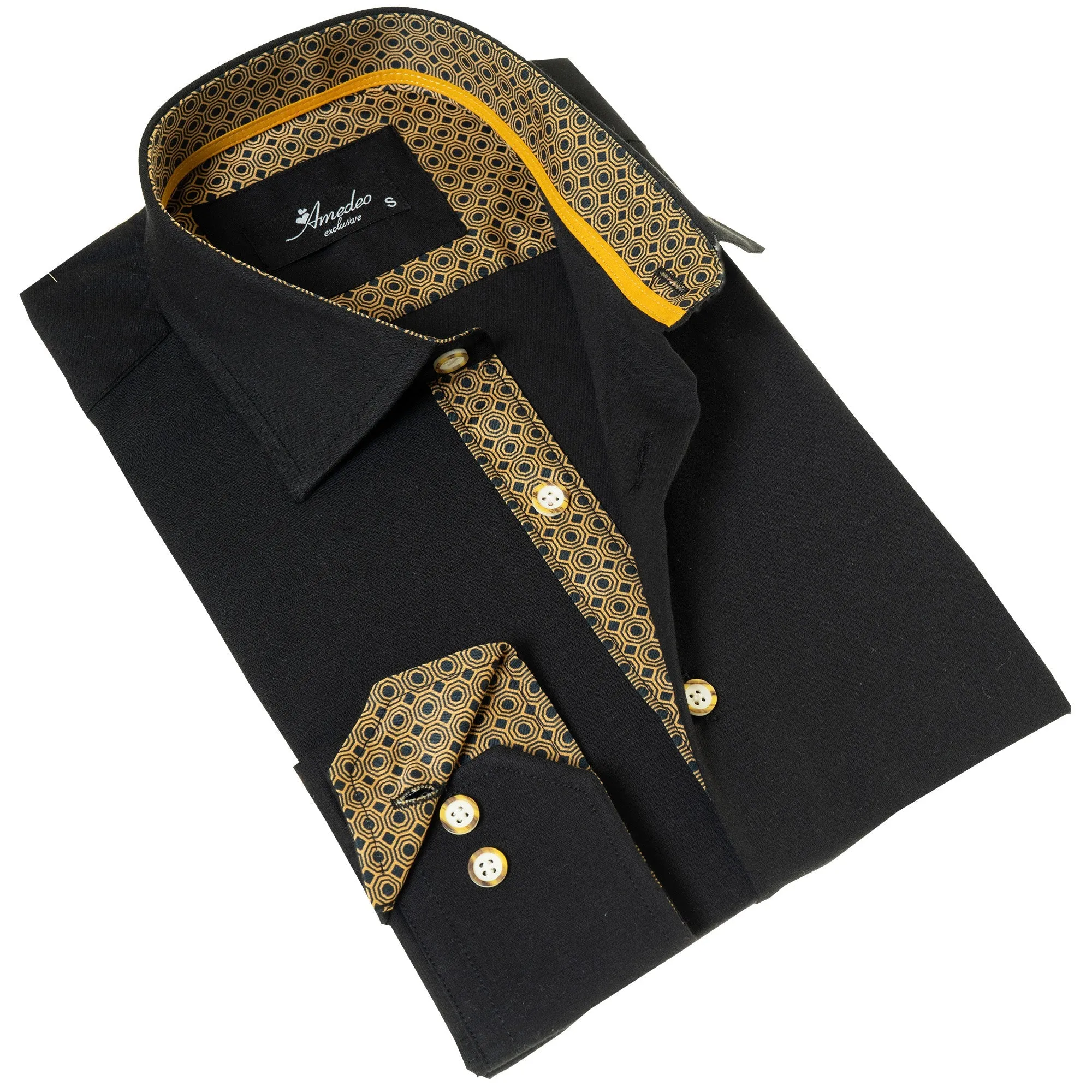 Black with inside Gold Men's Slim Fit Designer Shirt - Tailored Cotton