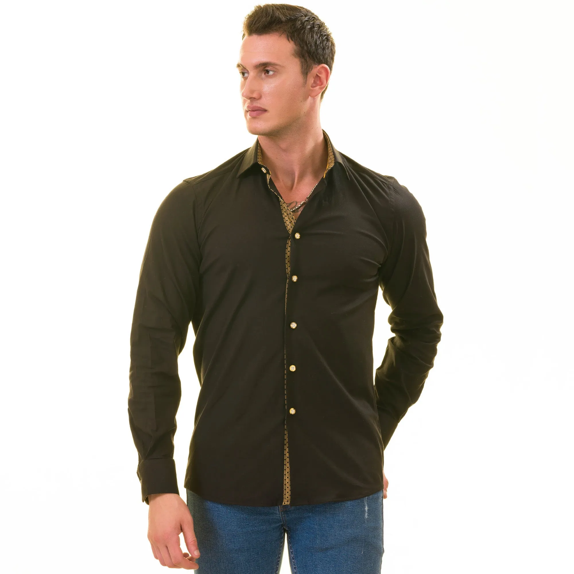 Black with inside Gold Men's Slim Fit Designer Shirt - Tailored Cotton