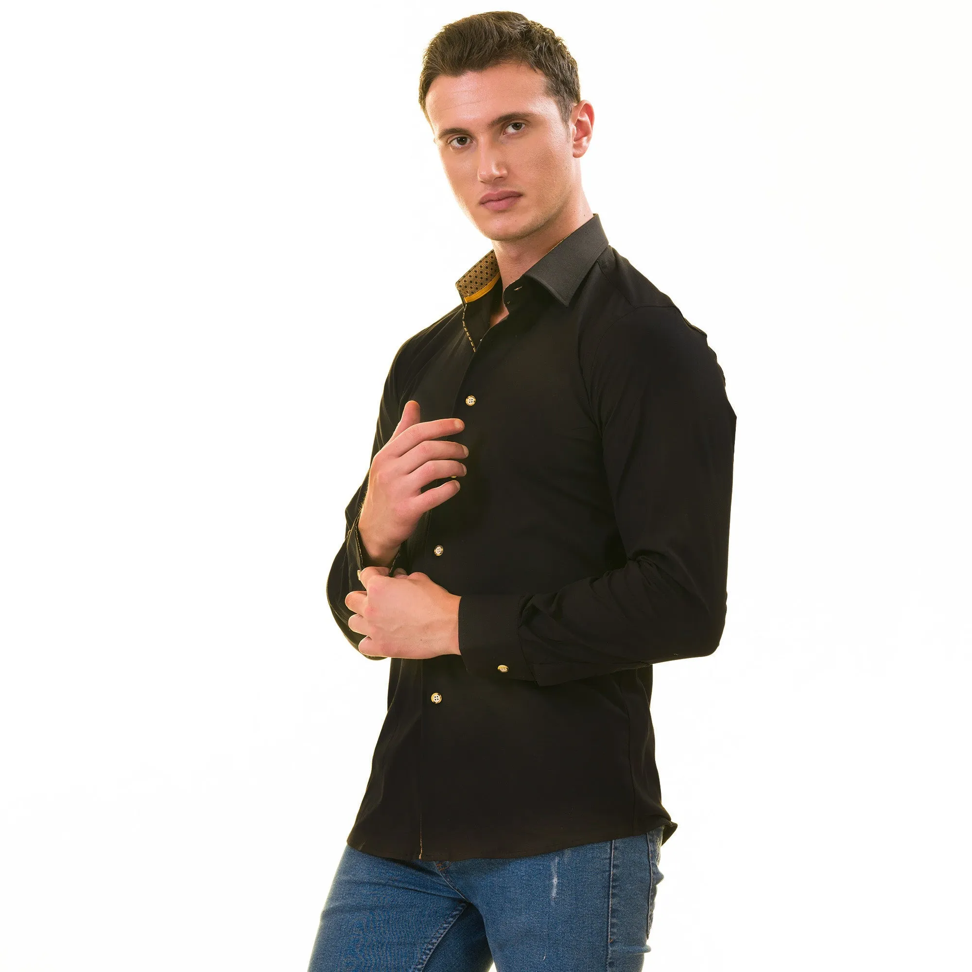 Black with inside Gold Men's Slim Fit Designer Shirt - Tailored Cotton