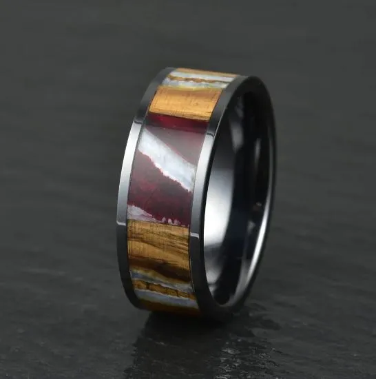 Brown Black Ceramic Mammoth Fossil Men's Wedding Band 8MM