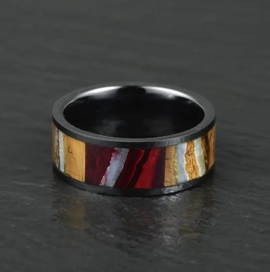Brown Black Ceramic Mammoth Fossil Men's Wedding Band 8MM