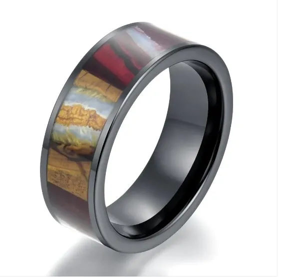 Brown Black Ceramic Mammoth Fossil Men's Wedding Band 8MM