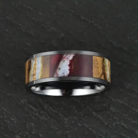 Brown Black Ceramic Mammoth Fossil Men's Wedding Band 8MM