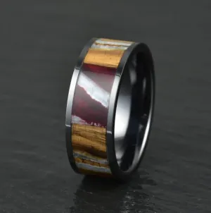 Brown Black Ceramic Mammoth Fossil Men's Wedding Band 8MM